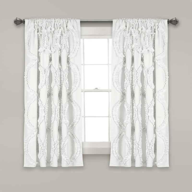 Lush Decor Avon Light Filtering Window Curtain Panel, Single, 54" W x 63" L, White - Ruffle Curtains for Living Room - Drapes - Vintage Coquette Décor - Image 1